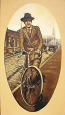 Abuelo Ramón Salvador Serra Palma en bicicleta - Pintora Victoria Andrea Muñoz Serra